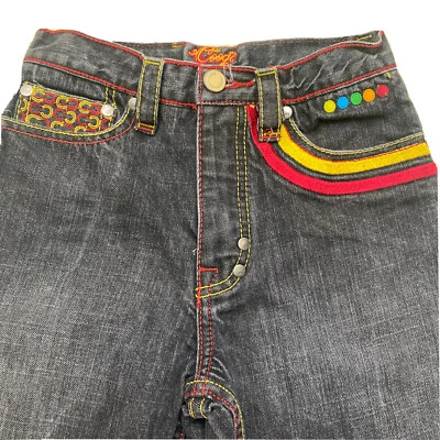 Jeans jeans bordado australiano COOGI folgado em excelente estado usado masculino tamanho 6 - Imagem 1 de 4