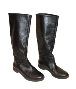 DIANE VON FURSTENBERG BLACK LEATHER TALL BOOTS WITH BLACK RUBBER SOLE, SIZE 7.5 - Picture 1 of 12