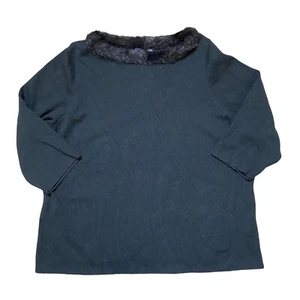 Lane Bryant Venezia Jeans Women Plus 18/20 Faux Fur Collar Sweater Black - Picture 1 of 7