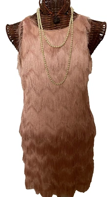 Vestido Flapper Rosa Color Drab Flecos Rugiente Años 20 Vestido Listo para Jazz Edad S Foto 1 de 4