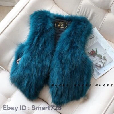 Real Fox Fur V Neck Waistcoat Vest Short Raccoon Fur Sleeveless Women's Outwears - Image 1 of 4