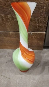 Orange, Green, White Swirled Vase Vintage Collectable - Picture 1 of 10