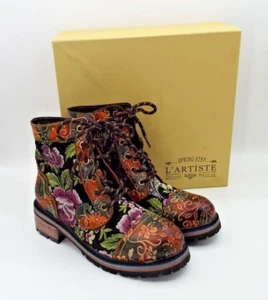 L'Artiste by Spring Step Fantastic Brown Multicolor Floral Combi Boots Size 37 - Picture 1 of 17