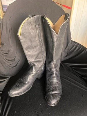 **PRICE DROP** Vintage Larry Mahan Deer Skin Cowboy Boots - Black Men’s 10 - Imagem 1 de 4