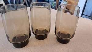 Lot Of 3 Libbey Tawny Accent Smoke Brown 14 Oz Glass Tumbler Stackable 1970s - Picture 1 of 8