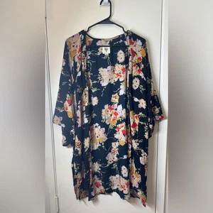 Billabong Women’s Black Oversized Floral Longline Open Front Kimono Large - Picture 1 of 13