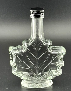 Canadian Maple Leaf Shape Clear Glass Syrup Bottle With Top, Embossed, Empty - Picture 1 of 5