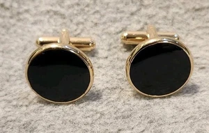 Black & Gold Tone Formal Vintage Cuff Links - Picture 1 of 3