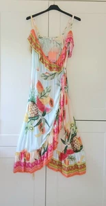 River Island Resort Wear Beach Tropical Fruit Print Salsa Style Midi Dress M - Picture 1 of 13