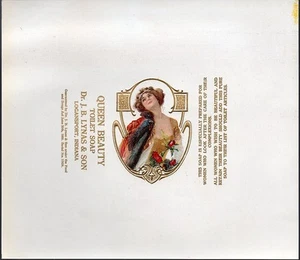 Queen Beauty Toilet Soap - Vintage c.1906 Soap Label Wrapper - J.B.Lynas & Son - Picture 1 of 1