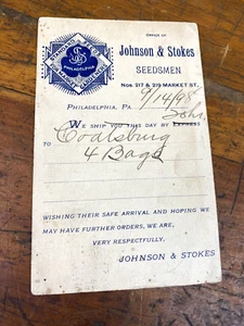 1898 Johnson & Stokes Seedmen Postcard ~ Advertising SEEDS Gardeners, Phila. PA - Picture 1 of 4