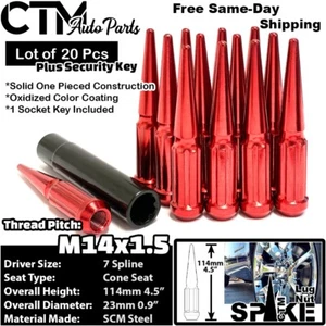 20x 4.5" Red 14x1.5 Spline Spike Lug Nuts Fit Toyota Lexus Aftermarket Rims - Picture 1 of 4