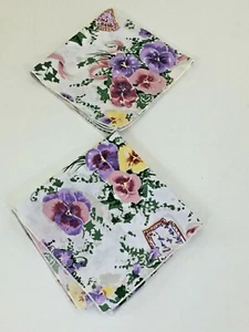 Vintage 17x17.5" Cloth Dinner Napkins set of 2 Floral Purple Pink Yellow Green  - Picture 1 of 5