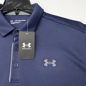 NWT Mens Under Armour Loose Fit Tech UA Golf Polo Shirt Navy Blue Performance SS - Picture 1 of 6