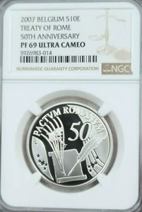 2007 BELGIUM SILVER 10 EURO S10E TREATY OF ROME NGC PF 69 ULTRA CAMEO  - Picture 1 of 4