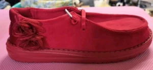 HEY DUDE Women's WENDY VELVET ROSETTE RED Slide On Shoes W Tuled ๐น NWOB Sz 5 - Picture 1 of 22