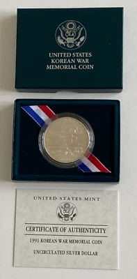 1991 D Korean War US Mint Commerative Unc. Silver Dollar - Free Shipping - Image 1 of 3