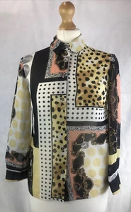 Blusa Topshop Multicolor Estampado Mixto Transparente Manga 3/4 Botón Frontal UK8 A7 - Imagen 1 de 12