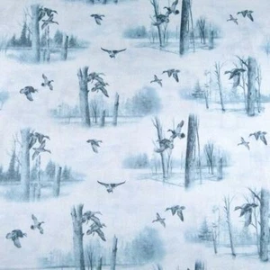 Winter Landscape Naturescape, Ducks Trees Snow, A Kevin Daniels Cotton, BTY - Picture 1 of 3