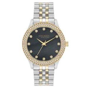 Anne Klein 12/7743BMTT Damenuhr 36 mm Kristall Akzent schwarzes MOP Zifferblatt NEU mit TA - Bild 1 von 11