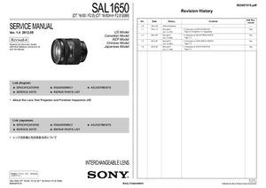 SONY A-Mount (DT 16-50mm F2.8 SSM) SAL1650 Camera Lens Service Repair Manual - Picture 1 of 2