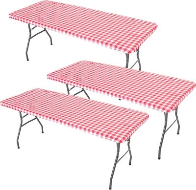 3 Pcs Tablecloth For Folding Checkered Fitted Rectangular Table Cloth 30 X 72 In - Image 1 of 3