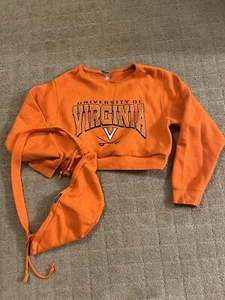 Upcycled University Of Virginia Orange Mid Drift Cropped  Sweat Shirt W/ Bag - Picture 1 of 6