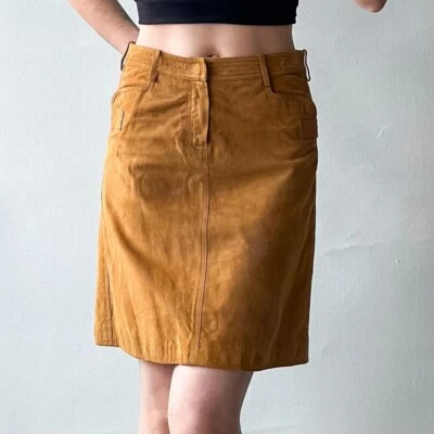 D&G Dolce & Gabbana винтажный 00s желтовато-коричневый/коричневый из натуральной замши кожи мини юбка 38 - Изображение 1 из 4