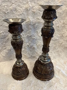 RARO Juego de candelabros de pilar de madera tallada a mano Maitland Smith de colección - Imagen 1 de 7