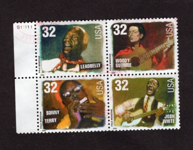 #3212-15 Legends of American Music: Folk Musicians Used Block W/Plate #, 32 cent - Image 1 of 1