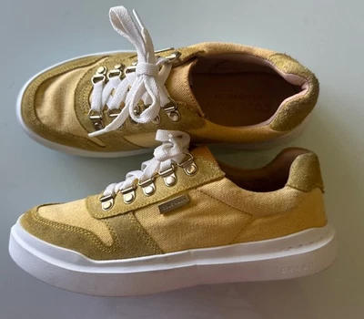 Cole Haan Grand Series Lace Up Sneaker Women's Size 6.5B Yellow Suede Canvas - Image 1 of 4
