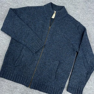 LL Bean Pullover Jacke Herren mittelblau durchgehender Reißverschluss Shetland Lammwolle Wolle Tasche - Bild 1 von 9