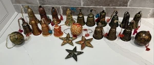 23 Vintage Paper Mache Bells Stars Balls- MI India- Flowers Leaves 2 3/4”-4 1/4” - Picture 1 of 24