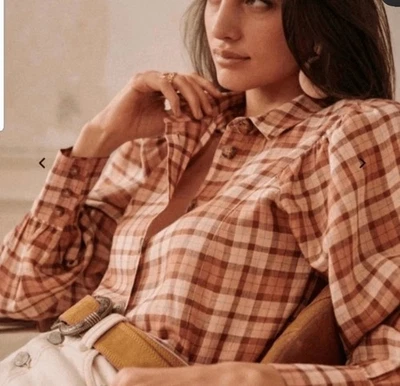 Sezane NWT Bonny Plaid Linen Shirt Carreaux Rose Beige 12  - Image 1 of 4