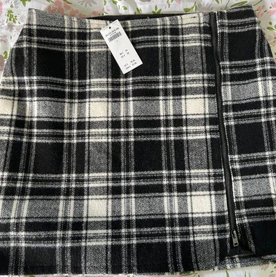Nueva Minifalda HOLLISTER Negra Blanca a Cuadros Mezcla de Lana Forrada Cremallera Lateral Talla 7 Foto 1 de 4