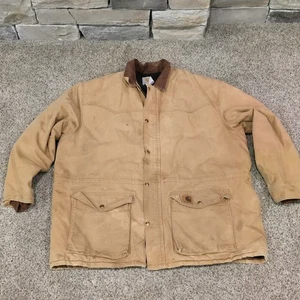 Cappotto Carhartt Vintage Tan Chore Uomo Taglia XXL 29x34 Trapunta Fodera Frontale Scatti USA - Foto 1 di 16