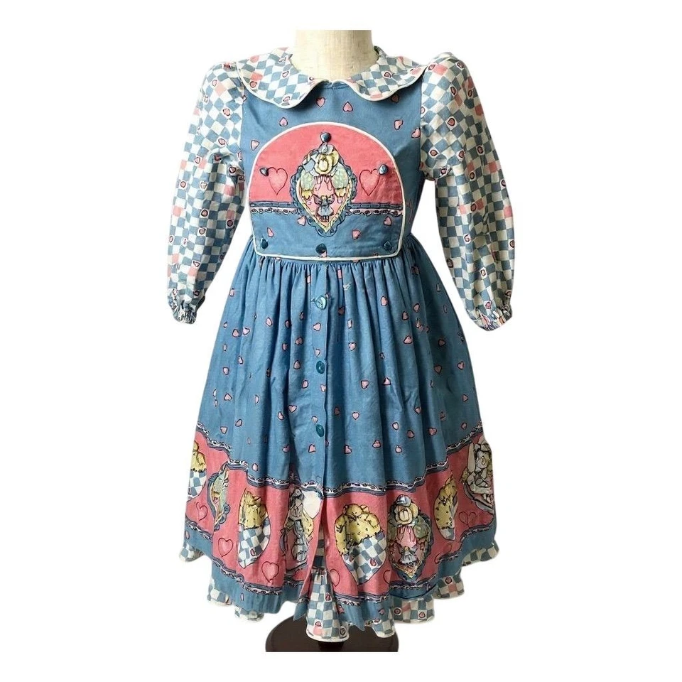 Daisy Kingdom Girls Dress Size 4 Blue Checkered Vintage Party NOTES - AC - Image 1 of 4