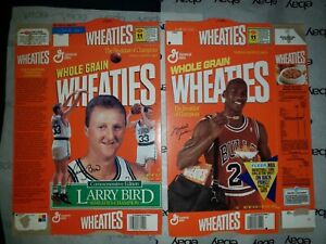 TWO Wheaties Boxes 1991 Michael Jordan Fleer 9 Card Sheet & 1993 Larry Bird 
