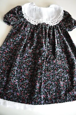 Vintage Bonnie Jean Girls Dress Floral Velvet with Pretty Collar Size 5-6 - Image 1 of 4