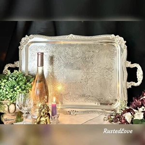 Bandeja de servicio de té grande chapada en plata Sheridan y Gadroon de colección * - Imagen 1 de 12