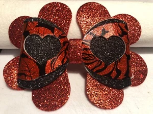 VALENTINE 3 LAYER HEART HAIR BOW. RED AND BLACK, HEARTS, 4.5" X 3.5" HOMEMADE - Picture 1 of 3