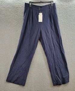 SKIES ARE BLUE Pleated Front Pants Women's L Navy Blue Zip And Button Closure - Picture 1 of 17
