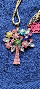 New Betsey Johnson Necklace Tree Pink Rhinestone Summer Collectible Decorative   - Picture 1 of 3