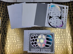 Happy Easter Greeting Card Kit #15a [Lot of 4, Handmade, Foil Eggs, DIY Craft] - Picture 1 of 2