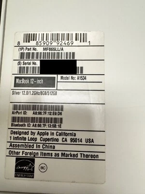 Macbook 12” - core M - 512 GB - 8 GB Ram - new battery - Retina Display original - Image 1 of 4