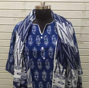 Nuevo Mujeres Niñas Hermoso algodón estampado kurti con pantalón con conjunto de dupatta - Imagen 1 de 5