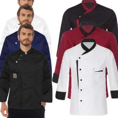 Men Chef Coat Long Sleeve Jacket Restaurant Kitchen Cooking Workwear Uniform - Image 1 of 4