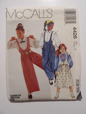 McCall's 4426 Girl's Jumpsuit, Jumper & Blouse Size 7 Uncut Sewing Pattern - Image 1 of 3