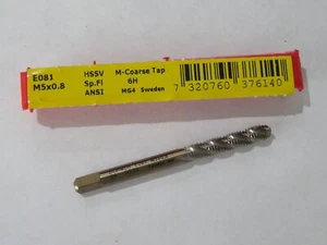 DORMER 5mm X 0.8 Metric M5 6H Fast High Spiral Flutes Course HSS Tap E081 SWEDEN - Picture 1 of 1