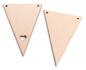 Wooden Bunting Flags Triangles Plain or with Heart Cut out Variety of sizes MDF - Picture 1 of 5